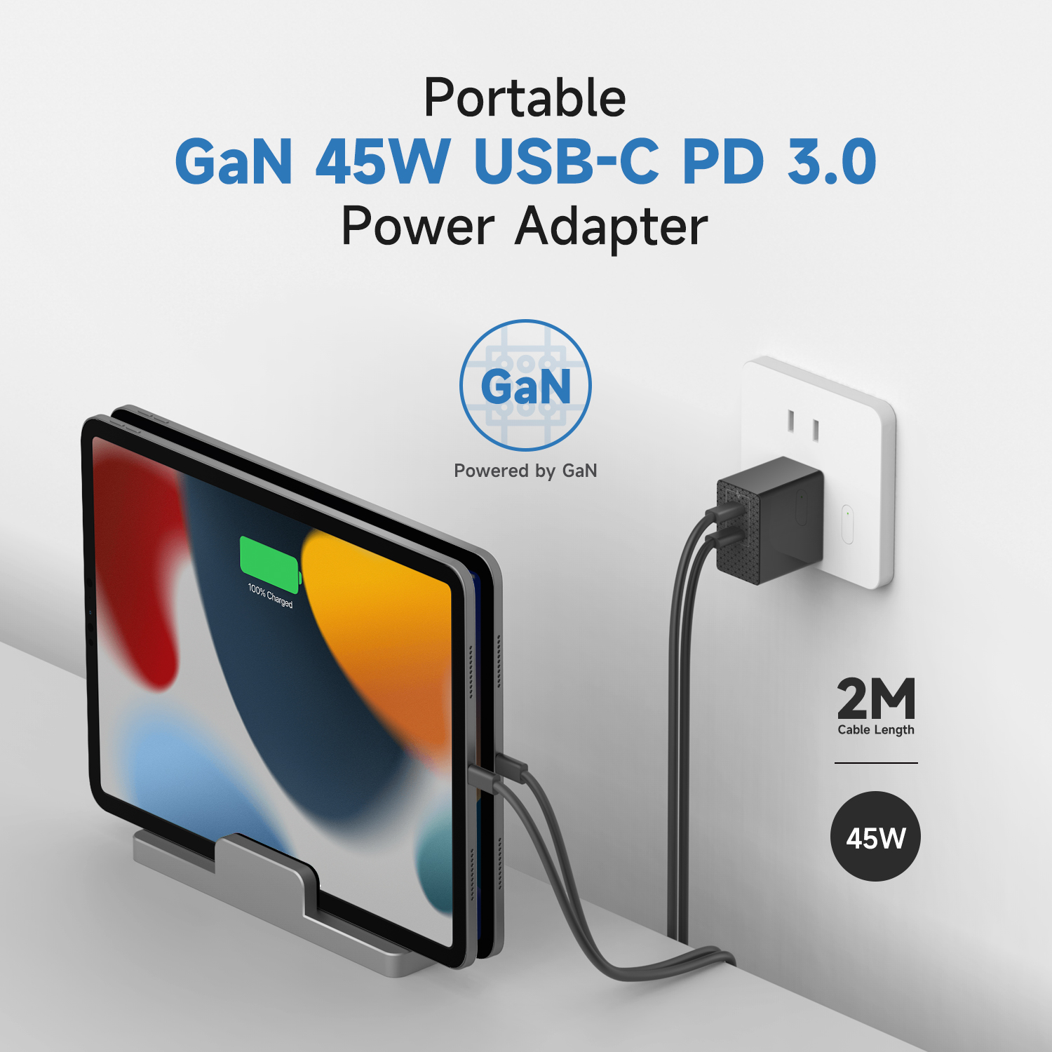 Portable Smart GaN 45W USB Type-C PD3.0 With 2 ports Charger 