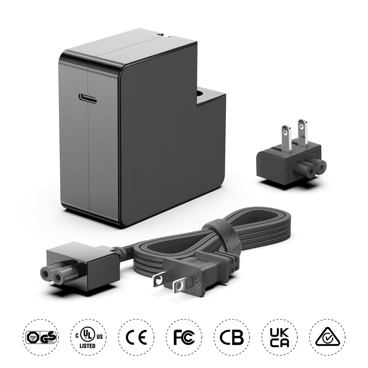 Detachable 45W USB C PD Power Adapter with Interchangeabl Plugs